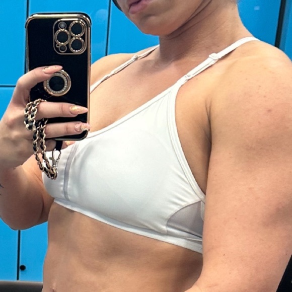 Nike White and Gray Racerback Sports Bra with Front Zipper - Picture 4 of 6